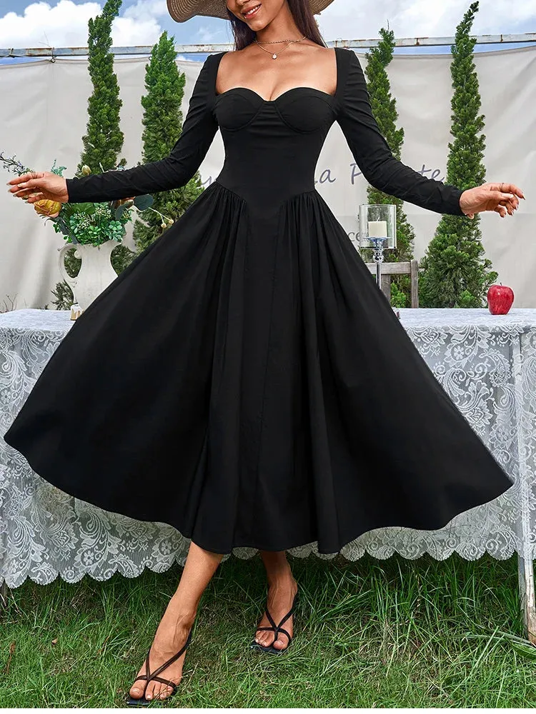 Long Sleeve Corset Back Tie-Up Long Dress
