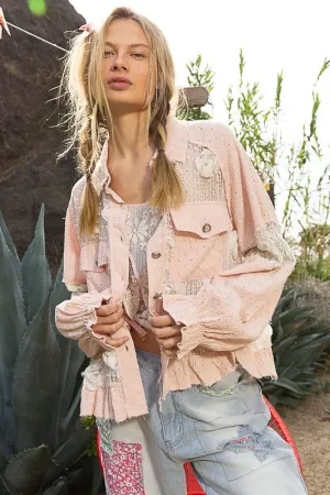 Long Sleeve Flower Detail Button Down Top