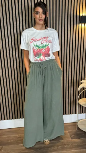 Lora Khaki Wide Leg Trousers