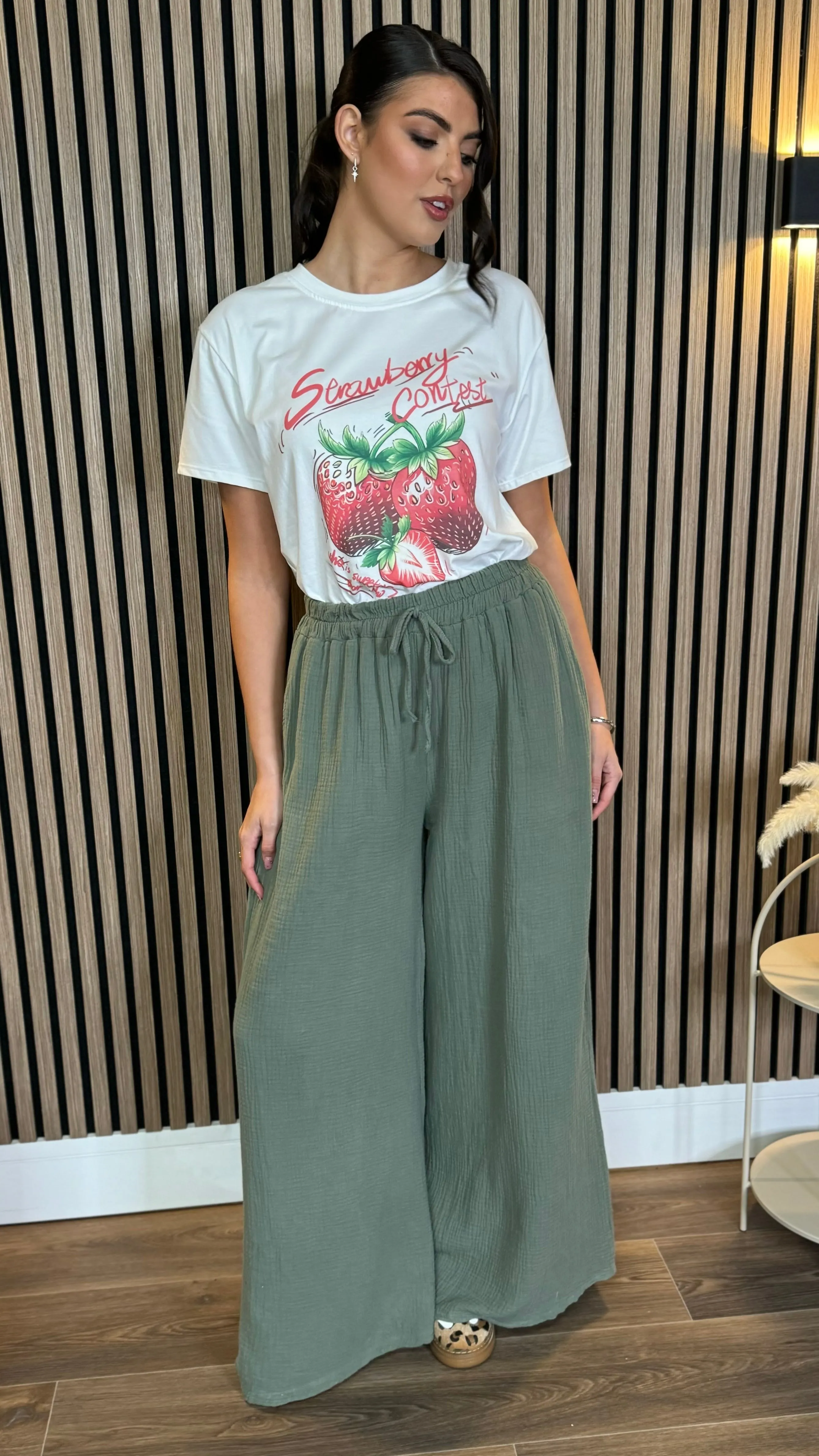 Lora Khaki Wide Leg Trousers