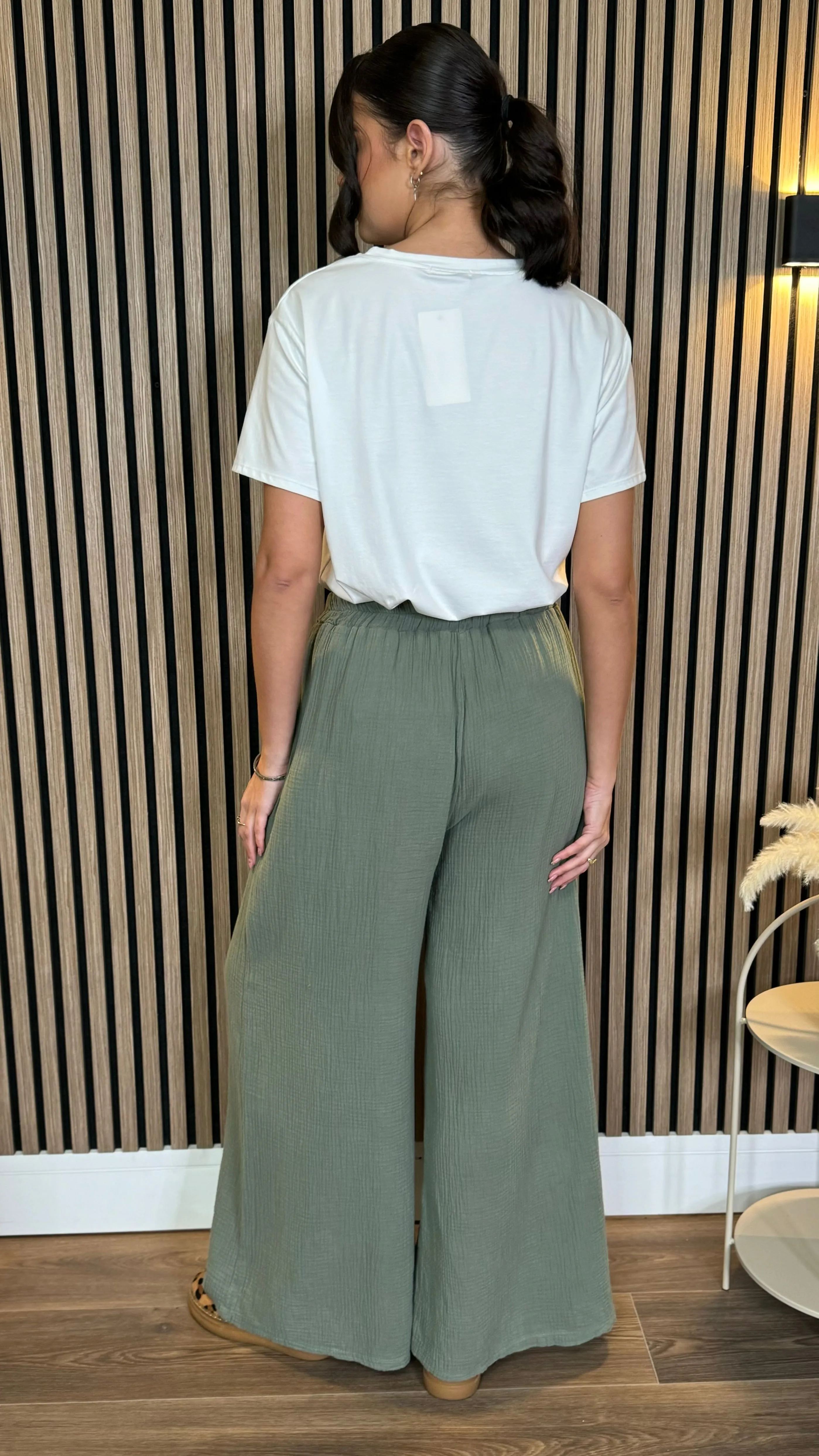 Lora Khaki Wide Leg Trousers