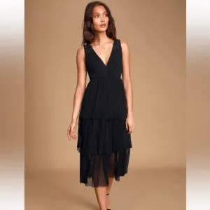 Lulus Sincerely Me Black Tiered Midi Dress Size Small