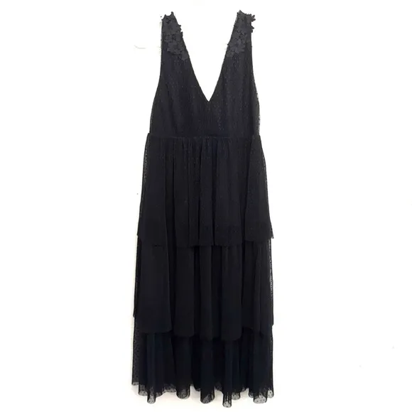 Lulus Sincerely Me Black Tiered Midi Dress Size Small