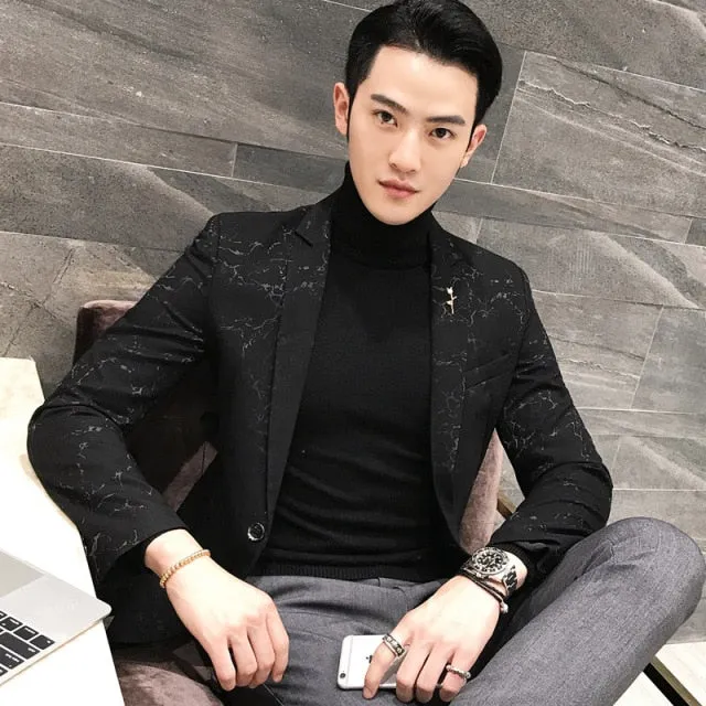 Luxury Party Prom Blazer Autumn Men Shinny Yarn Wine Red Blue Black Blazer Jacket Men Slim Fit Business Dress Suit