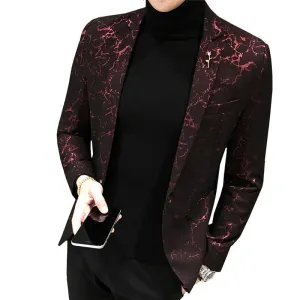 Luxury Party Prom Blazer Autumn Men Shinny Yarn Wine Red Blue Black Blazer Jacket Men Slim Fit Business Dress Suit