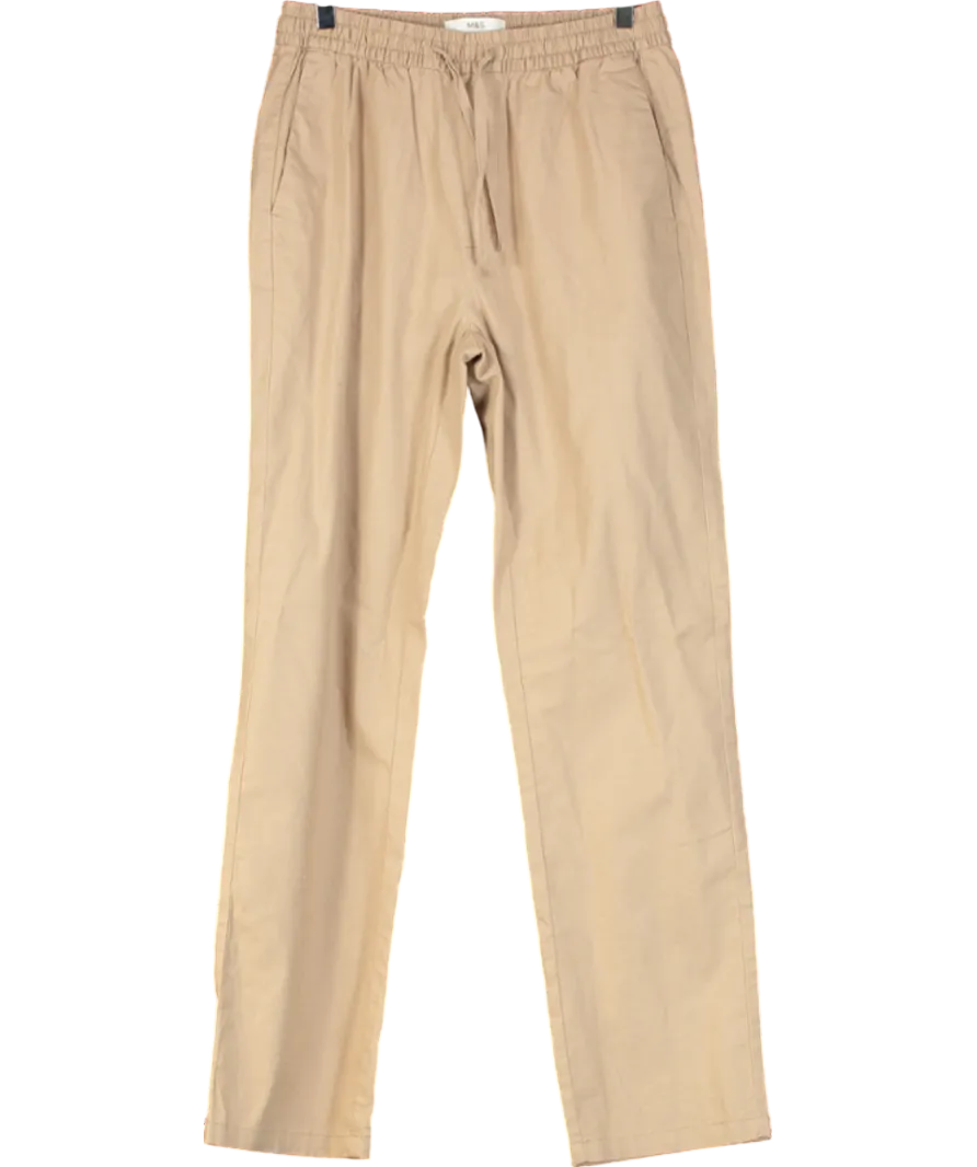M&S Beige Tapered Fit Moleskin Front Trousers UK S