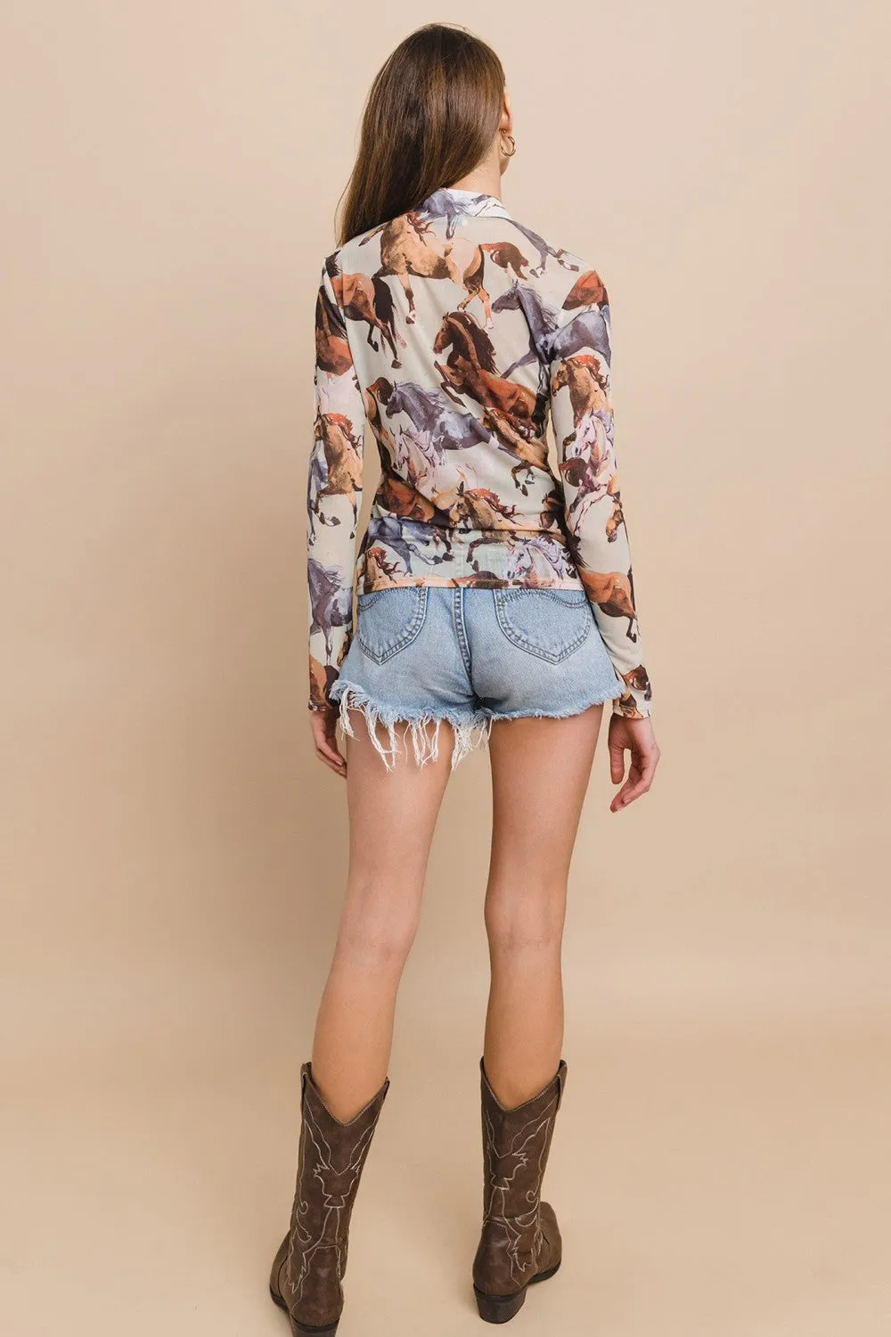 Manada de Caballos Print Button Down Shirt by Nylon Apparel in Size S, M, or L