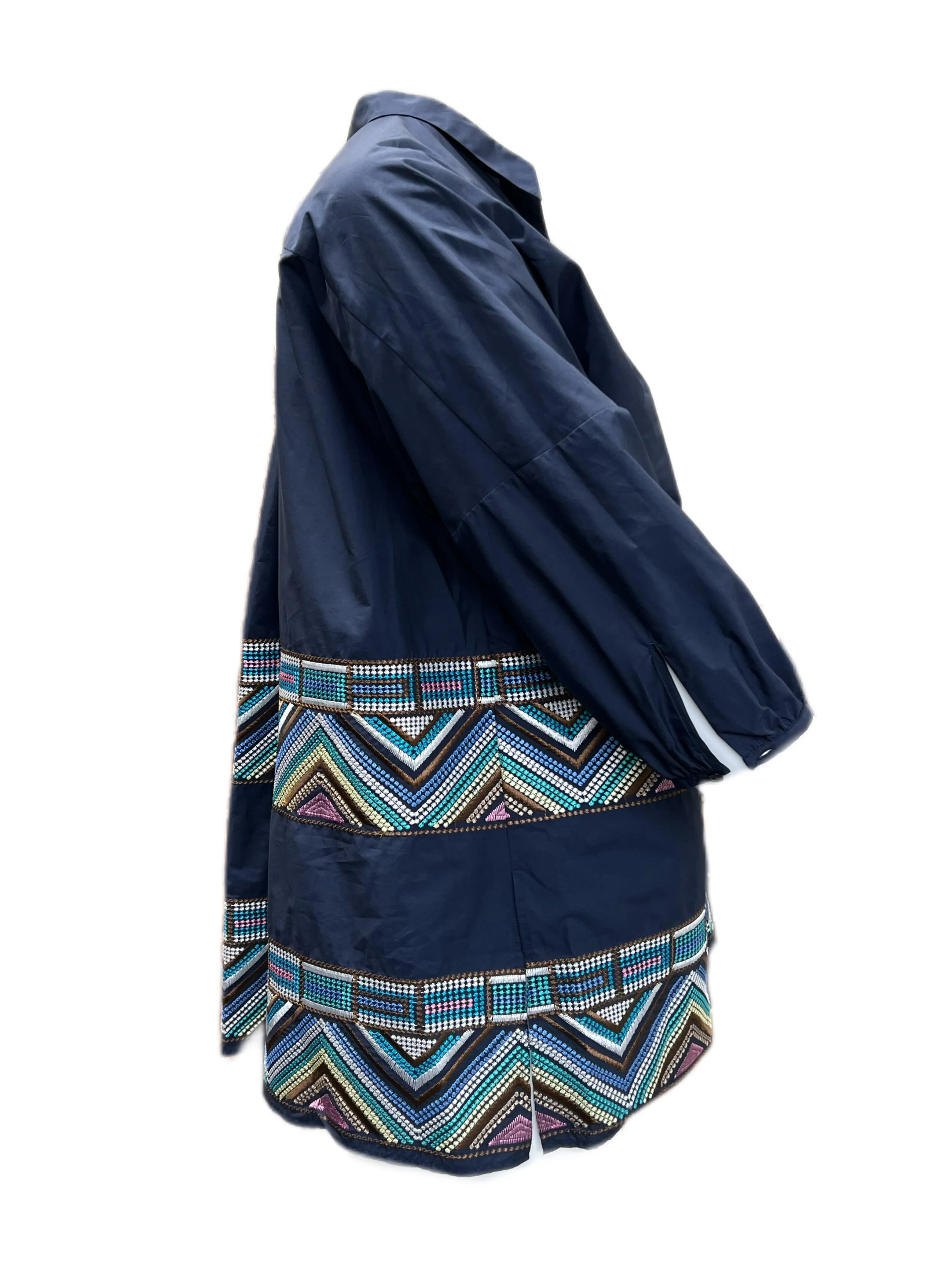Marina Rinaldi Women's Navy Farsetto Embroidered Button Down Shirt NWT