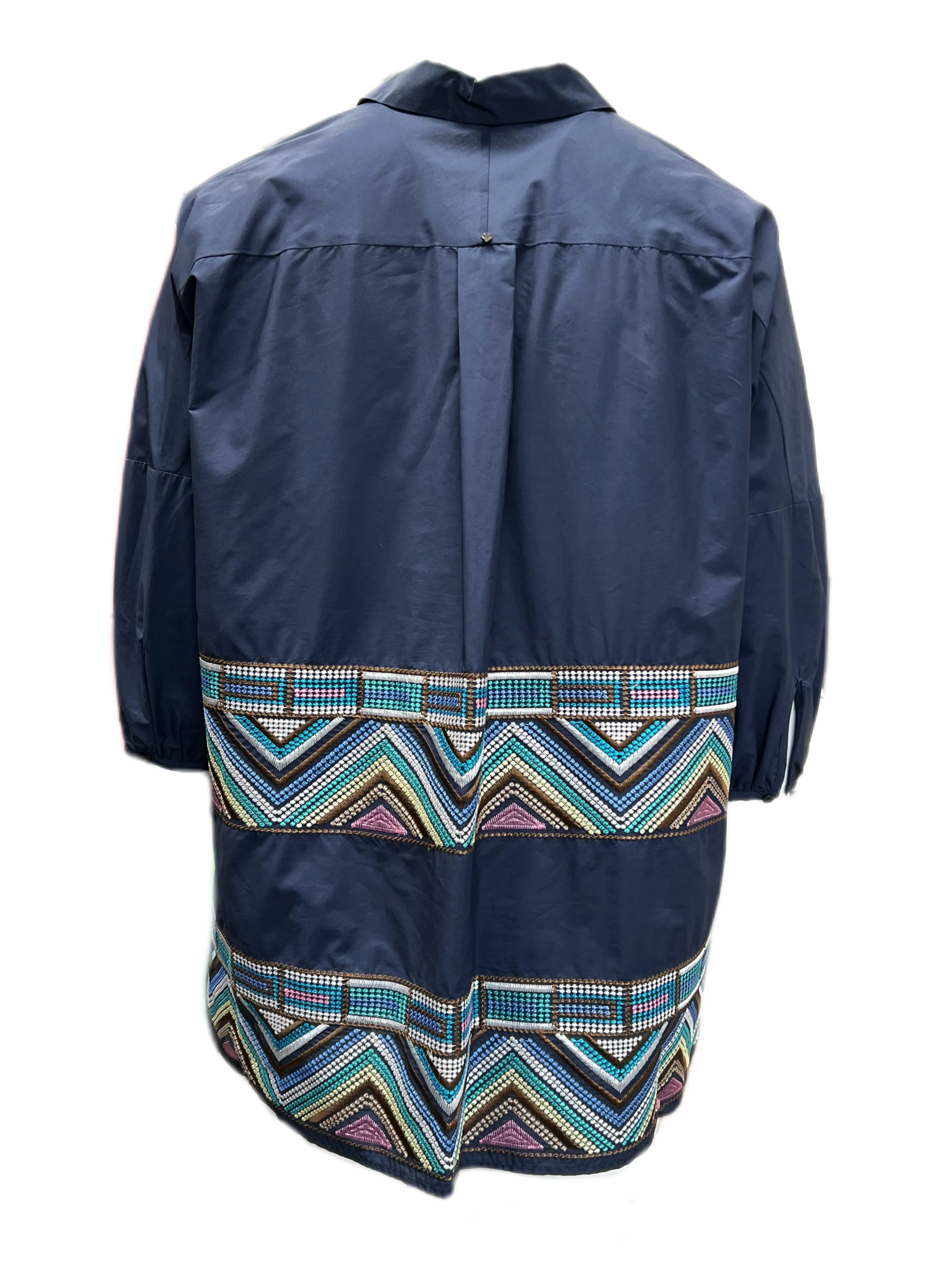 Marina Rinaldi Women's Navy Farsetto Embroidered Button Down Shirt NWT