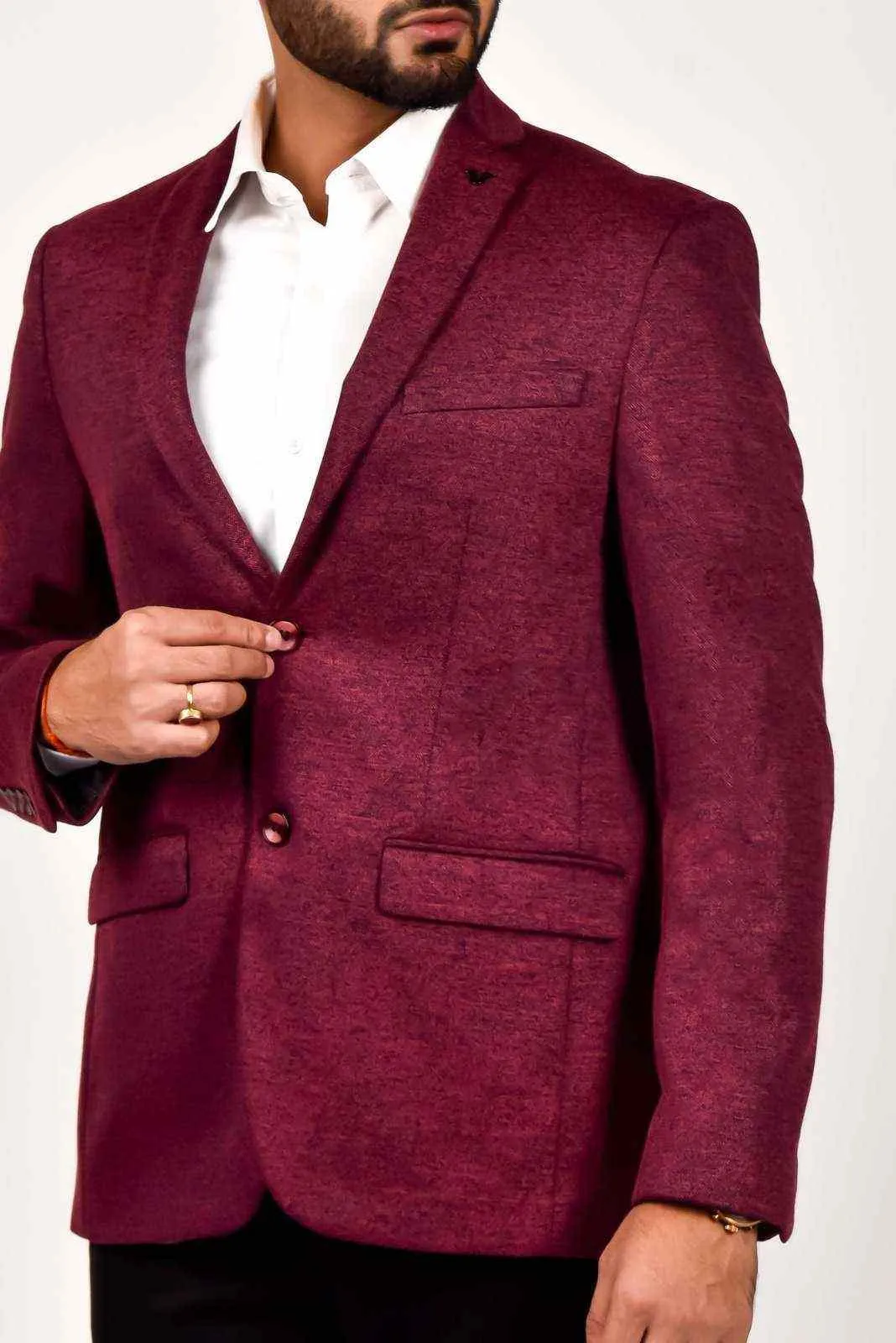 Maroon Knitted Blazer For Parties