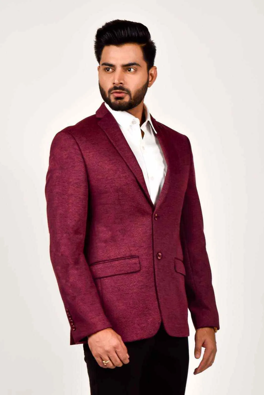 Maroon Knitted Blazer For Parties
