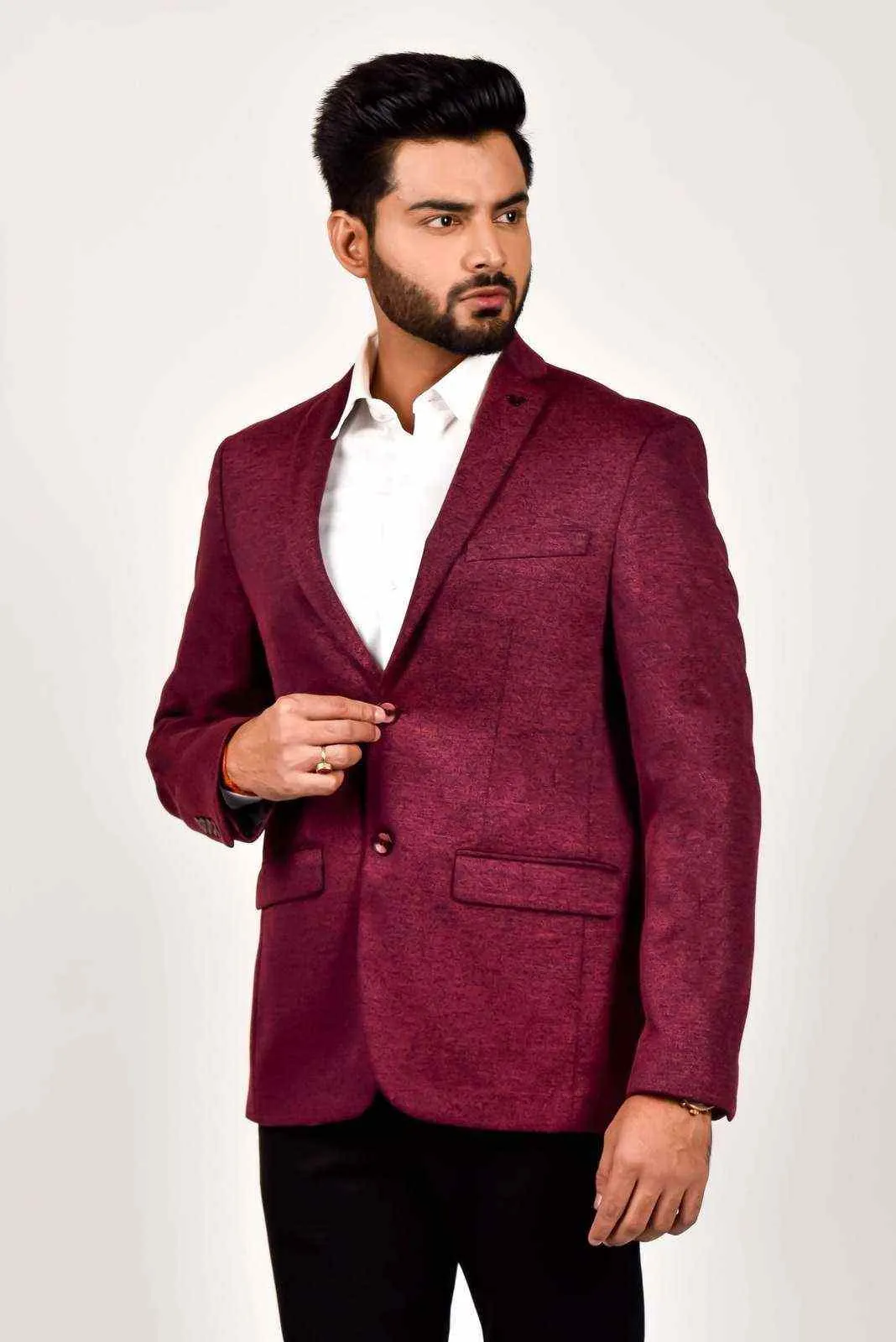 Maroon Knitted Blazer For Parties