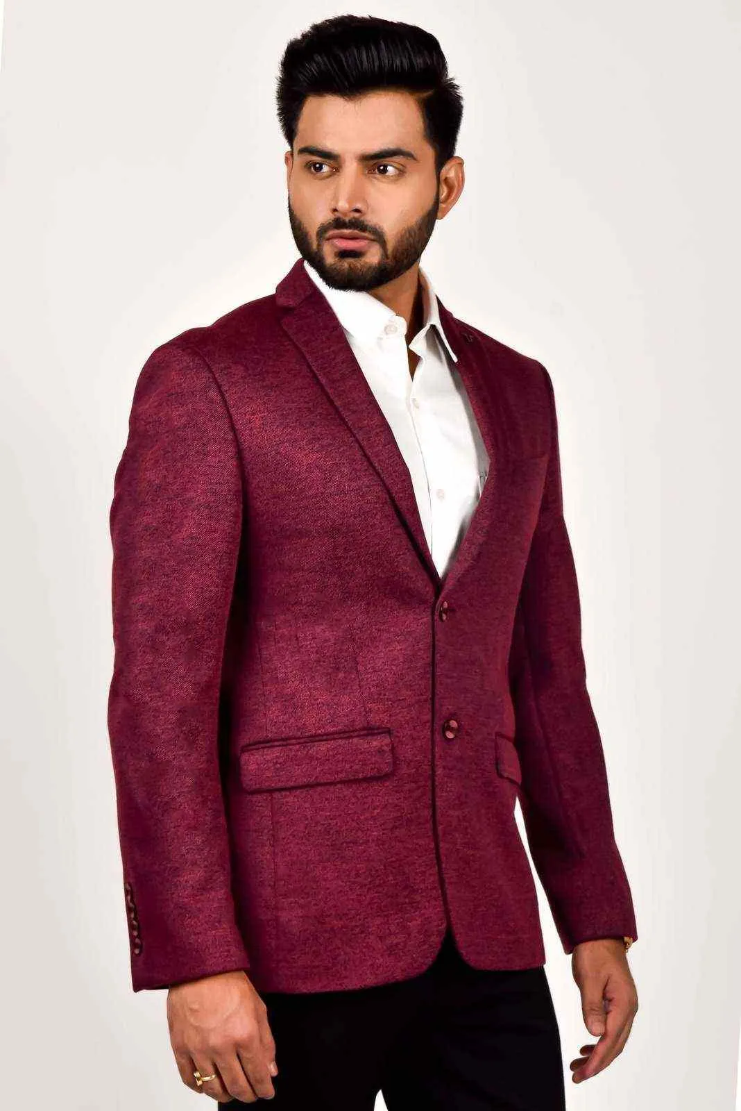 Maroon Knitted Blazer For Parties