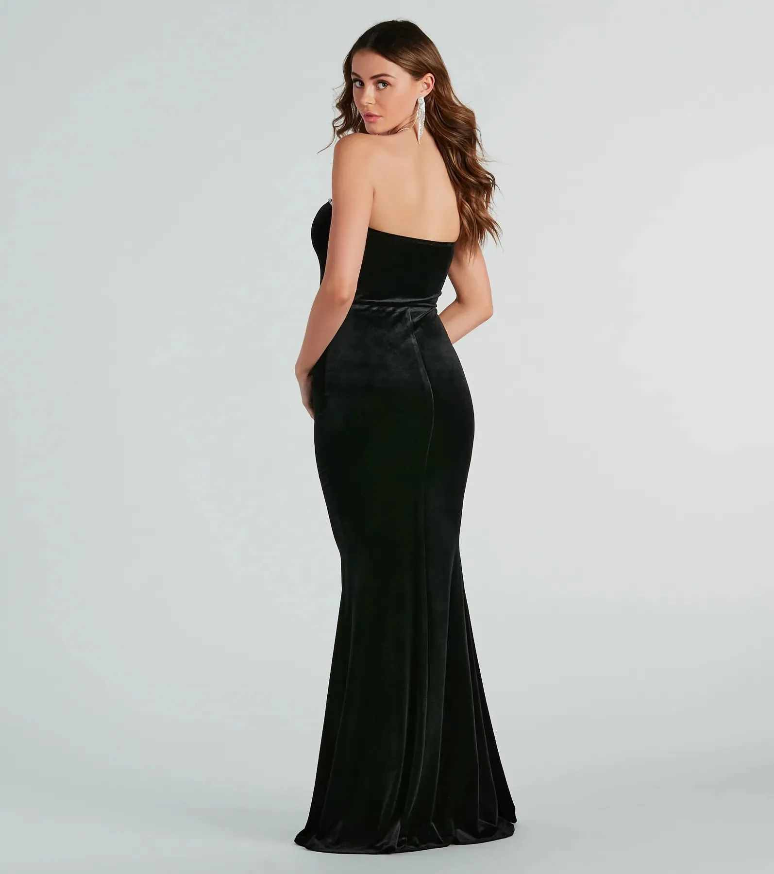 May Formal Velvet Rhinestone Mermaid Long Dress
