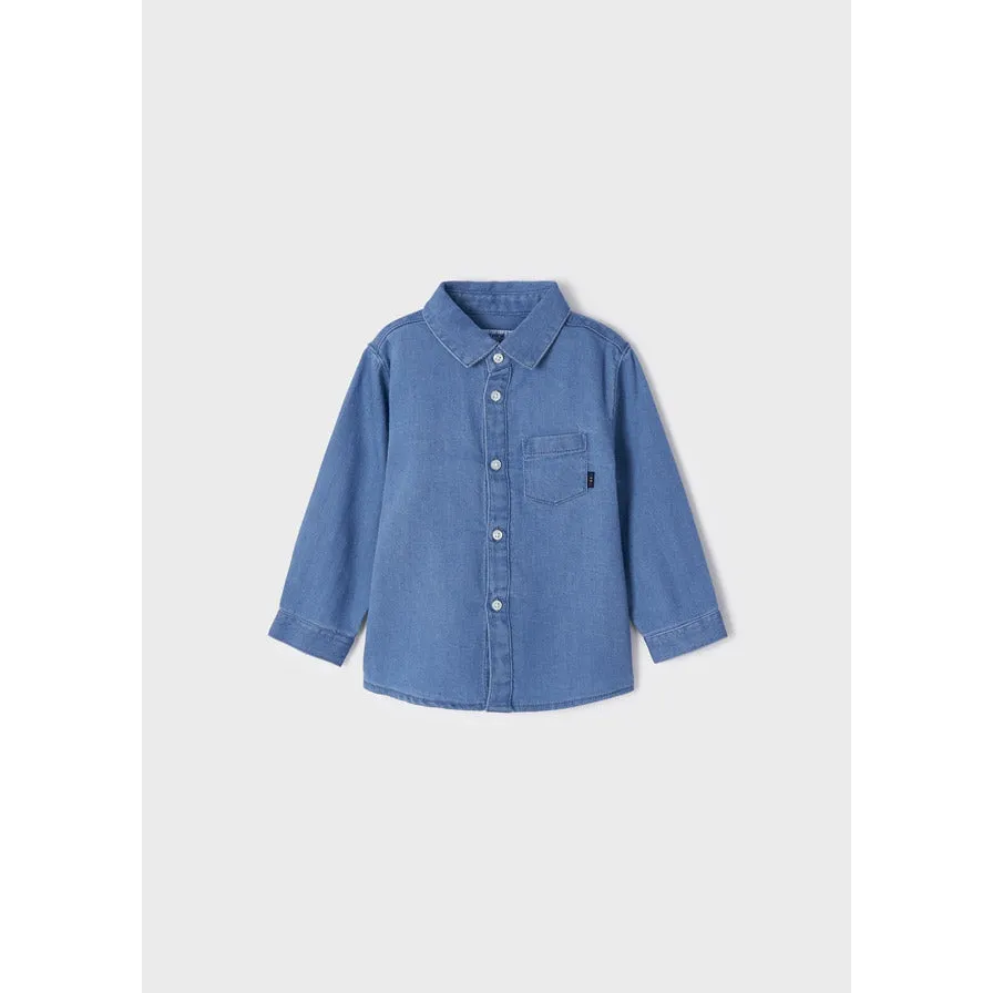 Mayoral Ecofriendly Long Sleeve Soft Denim Shirt - Medium Denim