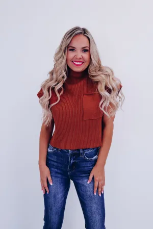 Maysen Mock Neck Cropped Sweater - Rust