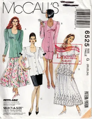 McCall's 6525 Womens Longline Princess Jacket & Skirts 1990s Vintage Sewing Pattern Size 20 - 24 UNCUT Factory Folded