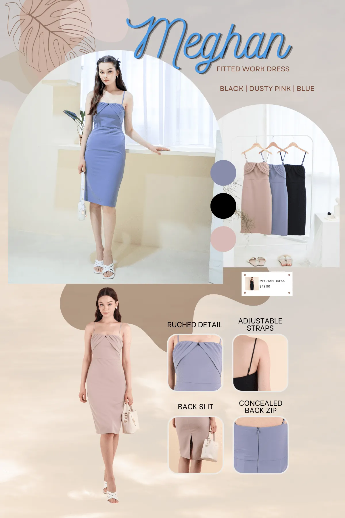 MEGHAN FITTED WORK DRESS IN BLUE