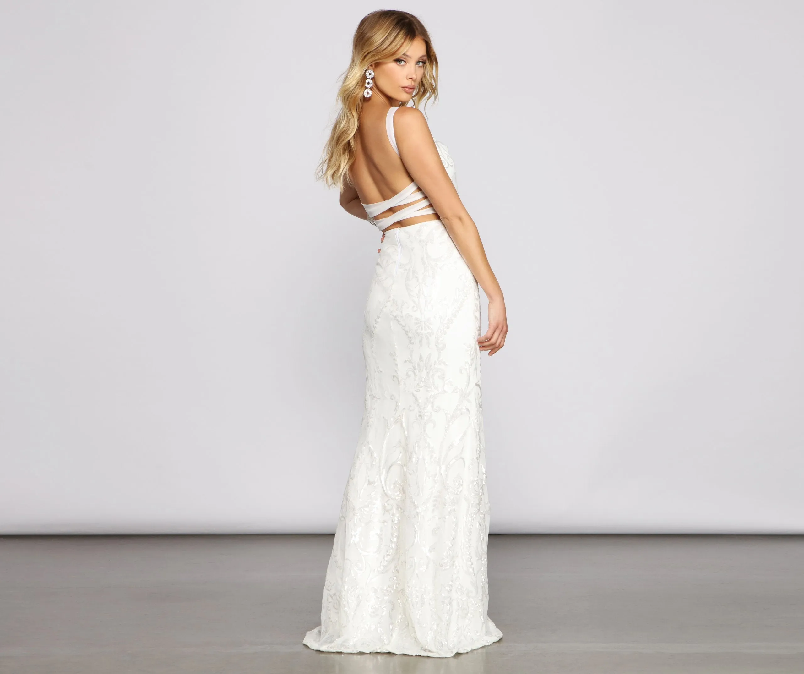 Melissa Sequin Stylish Mesh Cross-Back Dress