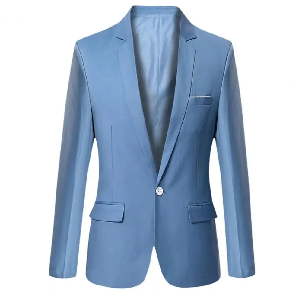 Men Blazer Lapel Suit Jacket Men Formal Evening Dress Jacket Male Blazer Coats Men Blazer Solid Single Button Lapel Suit Jacket