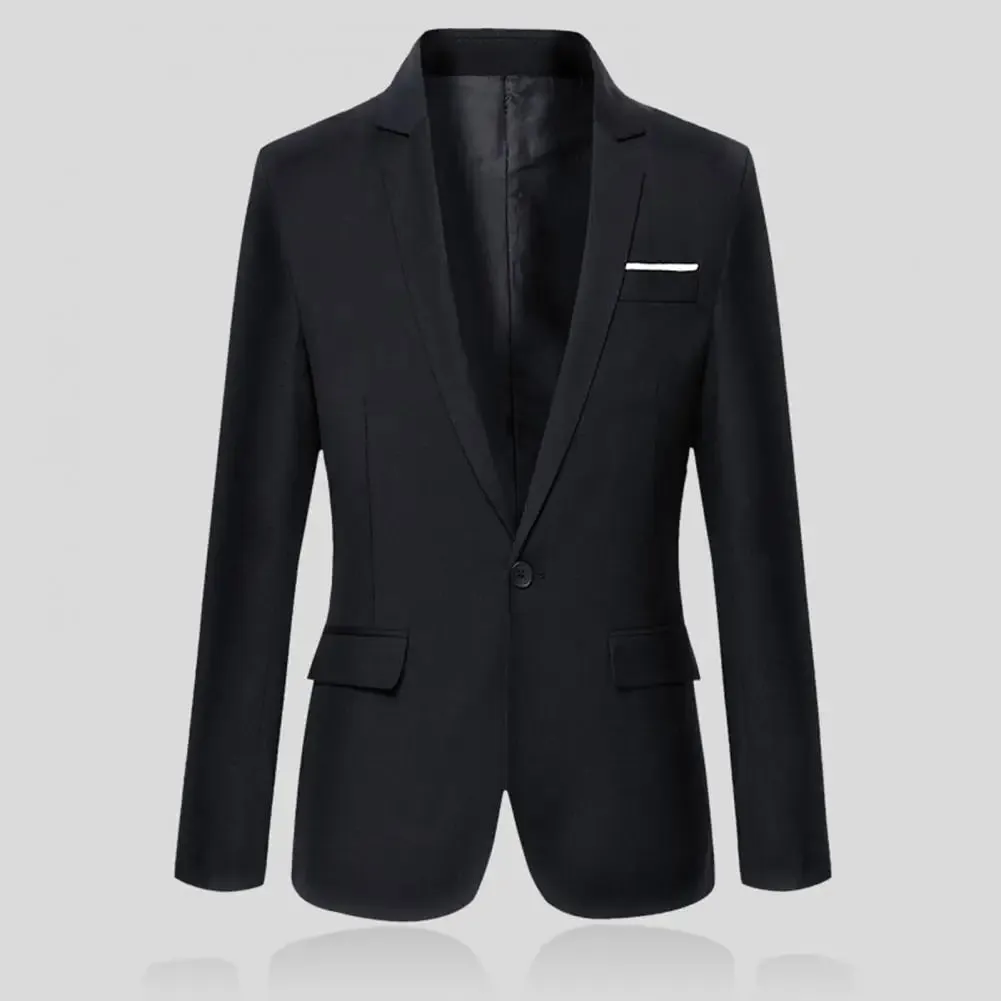 Men Blazer Lapel Suit Jacket Men Formal Evening Dress Jacket Male Blazer Coats Men Blazer Solid Single Button Lapel Suit Jacket