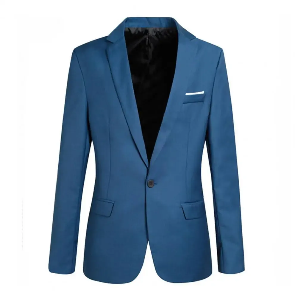Men Blazer Lapel Suit Jacket Men Formal Evening Dress Jacket Male Blazer Coats Men Blazer Solid Single Button Lapel Suit Jacket