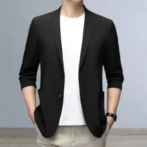 Men Blazers Solid Color Suit Coat Business Coat  Long Sleeves Double Buttons Straight Pockets Anti-wrinkle