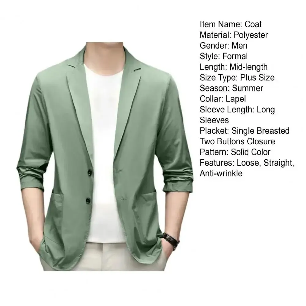 Men Blazers Solid Color Suit Coat Business Coat  Long Sleeves Double Buttons Straight Pockets Anti-wrinkle