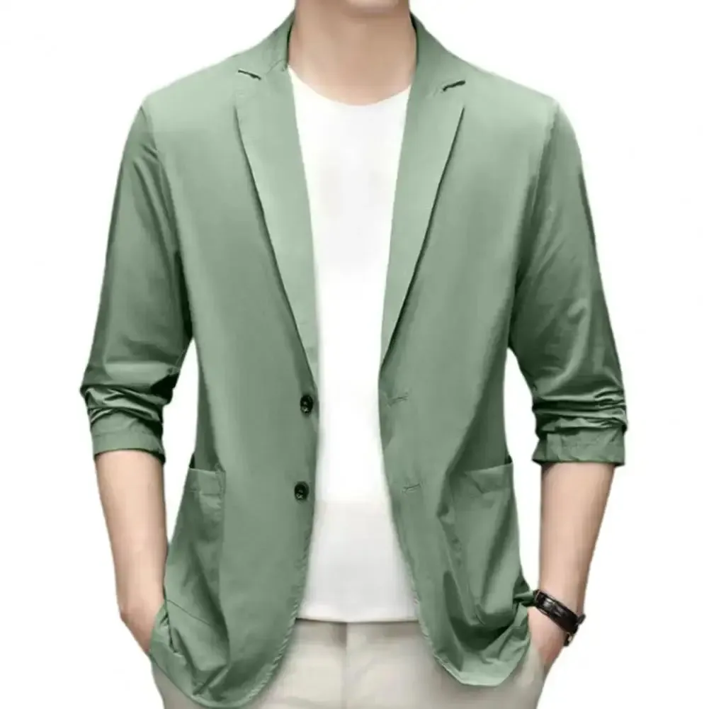 Men Blazers Solid Color Suit Coat Business Coat  Long Sleeves Double Buttons Straight Pockets Anti-wrinkle