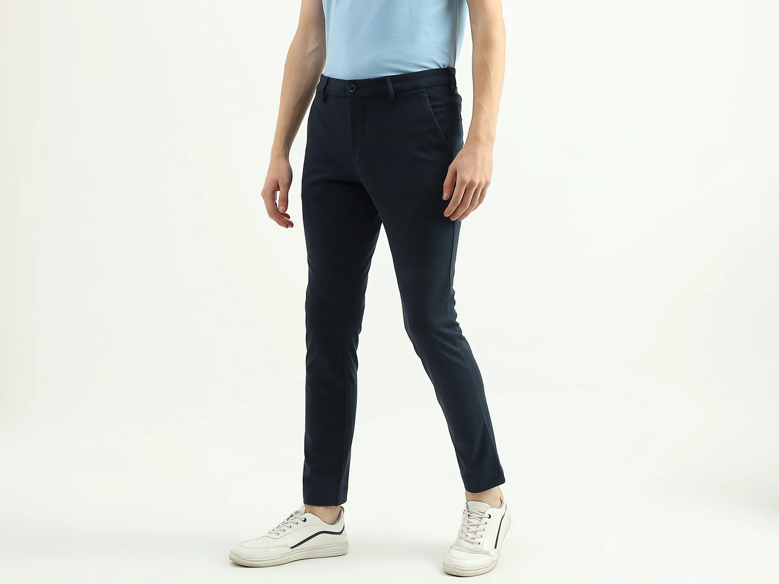 Men Textured Slim Fit Trousers