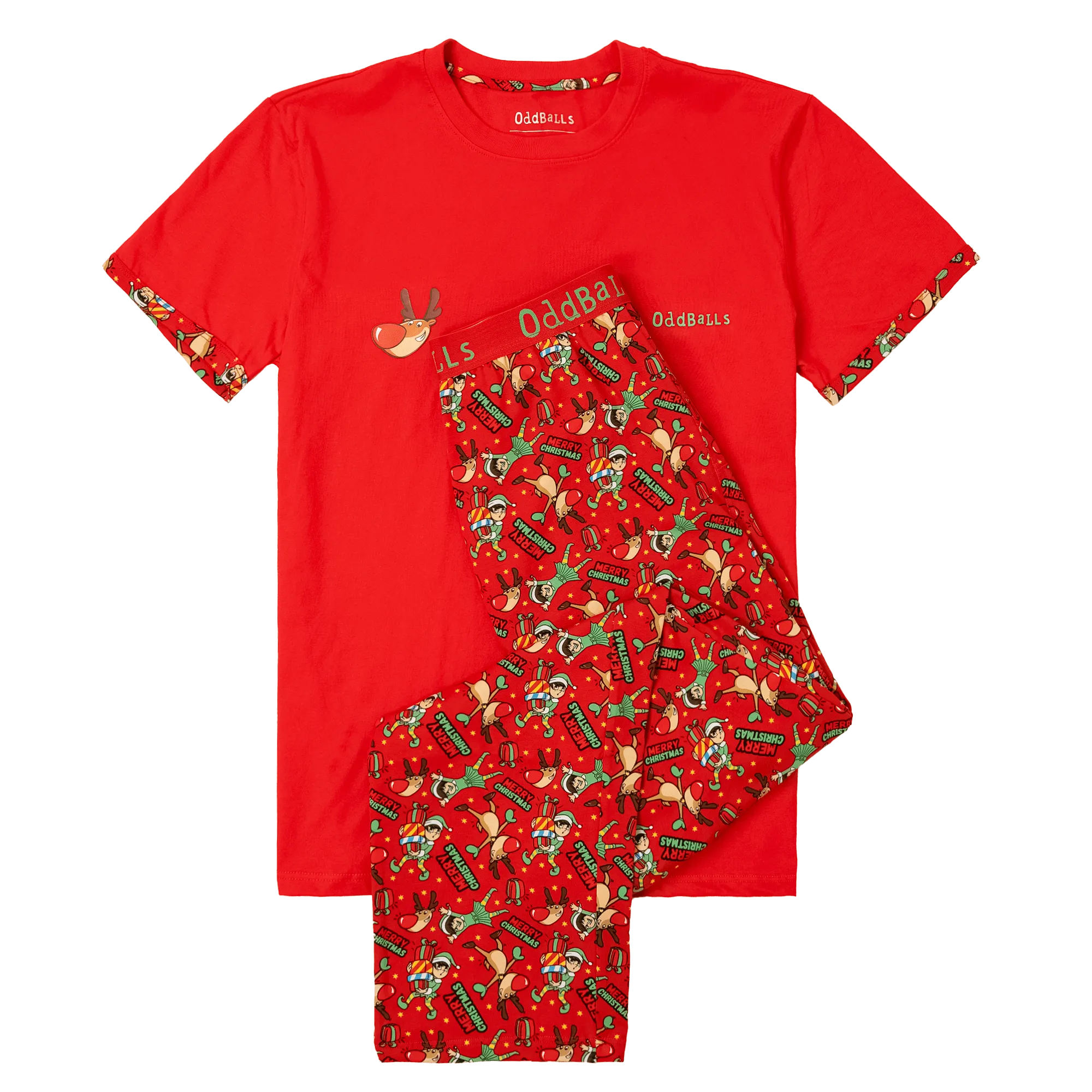 Mens Long Pyjamas - Rudolph - Trousers & T-Shirt