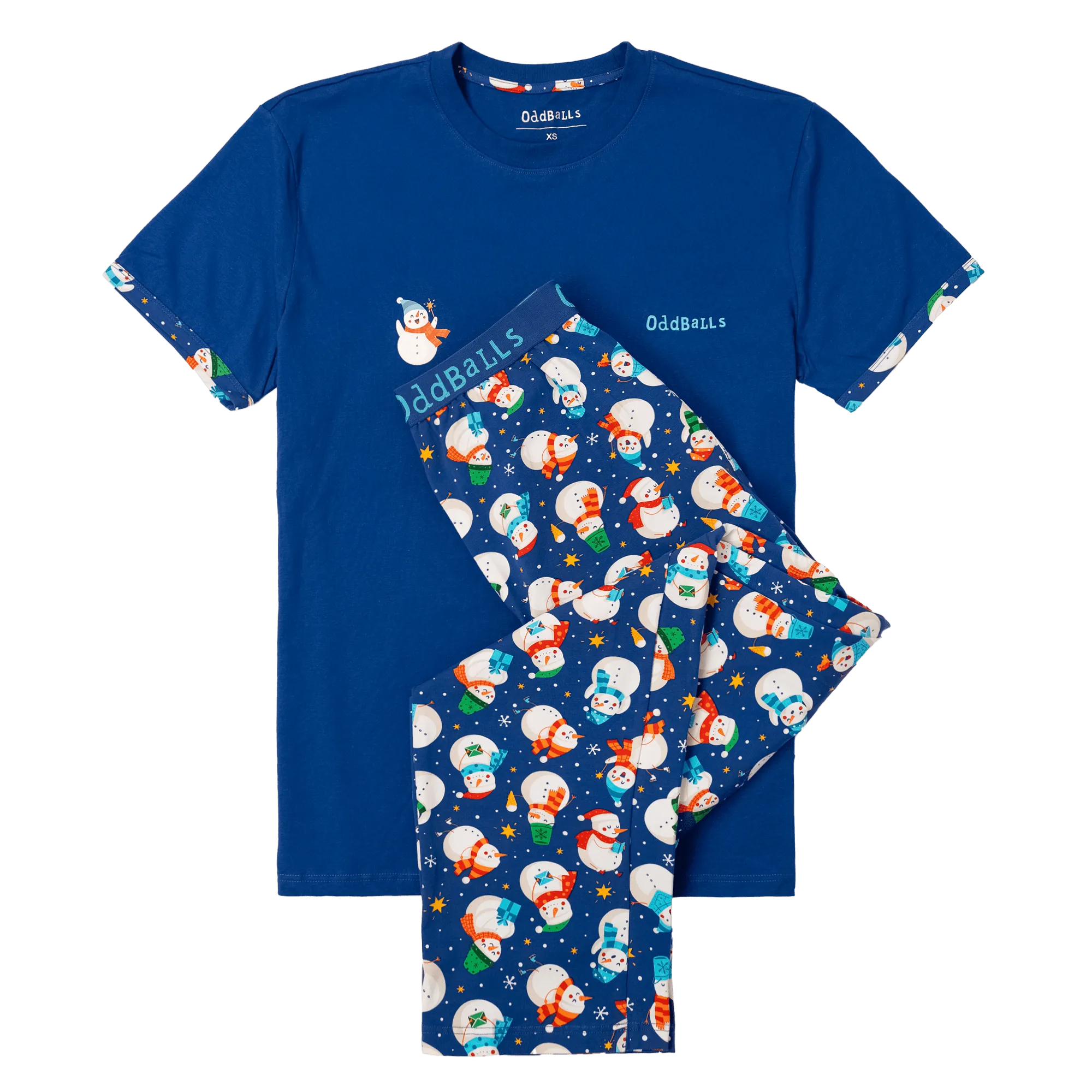 Mens Long Pyjamas - Snowman - Trousers & T-Shirt