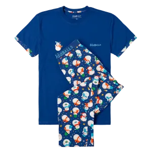Mens Long Pyjamas - Snowman - Trousers & T-Shirt