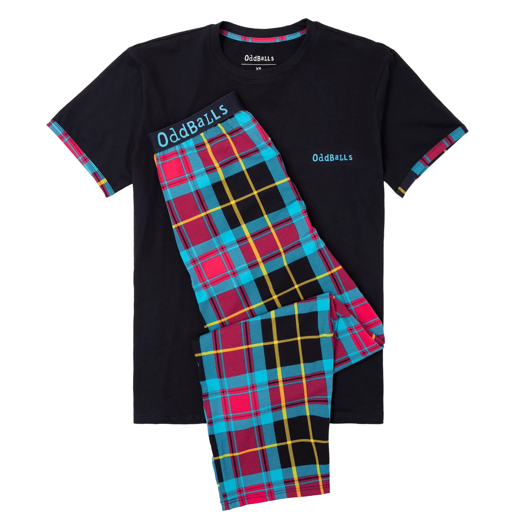 Mens Long Pyjamas - Tartan - Trousers & T-Shirt