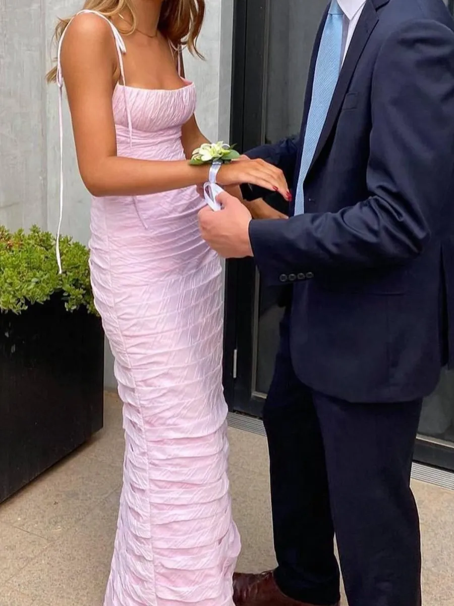 Mermaid Spaghetti Straps Floor Length Sleeveless Prom Dresses