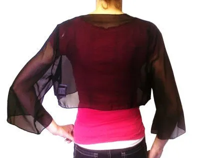 Mid Length Sleeve Sheer Plum Chiffon Bolero Jacket 3/4 Length Shrug