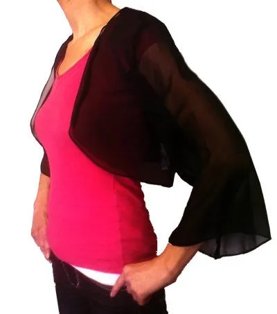 Mid Length Sleeve Sheer Plum Chiffon Bolero Jacket 3/4 Length Shrug