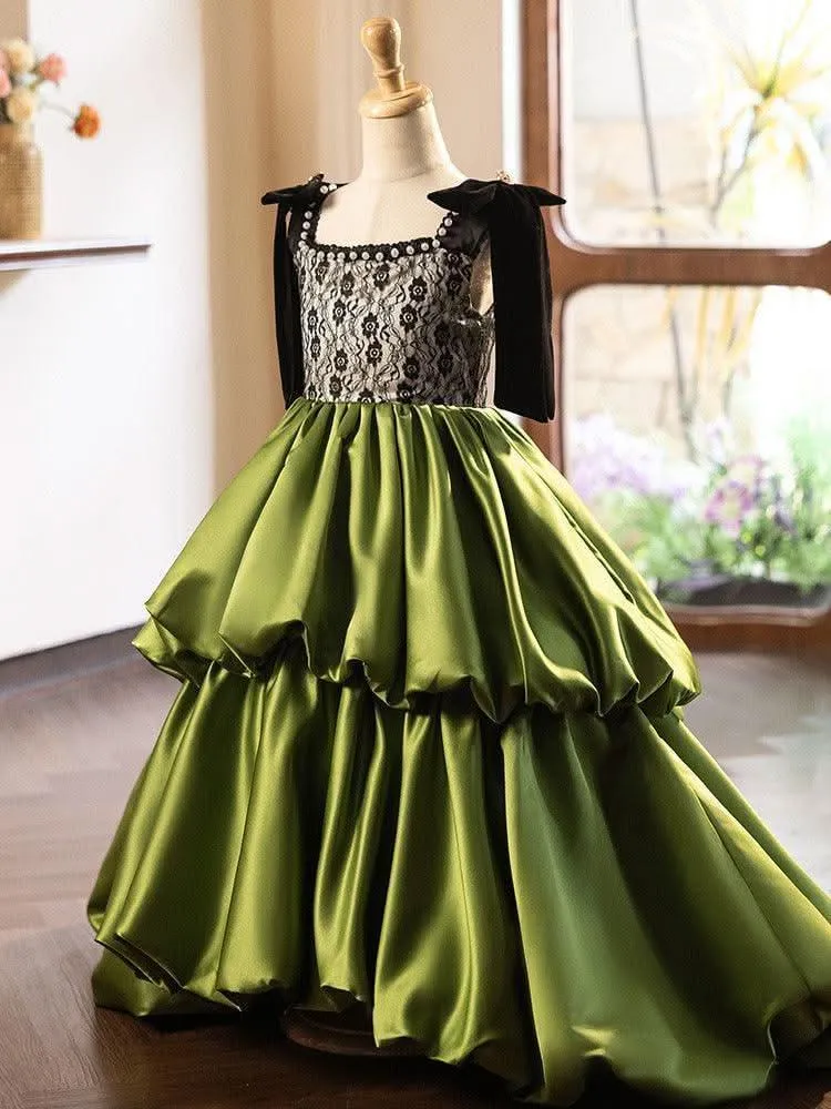 mid-sleeve Flower dress for girls  Birthday party sequins for girl princess dress