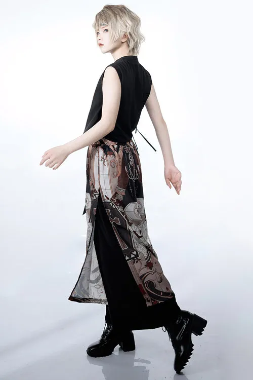 Multi-Color Night Command Print Wide Leg Ouji Lolita Trousers