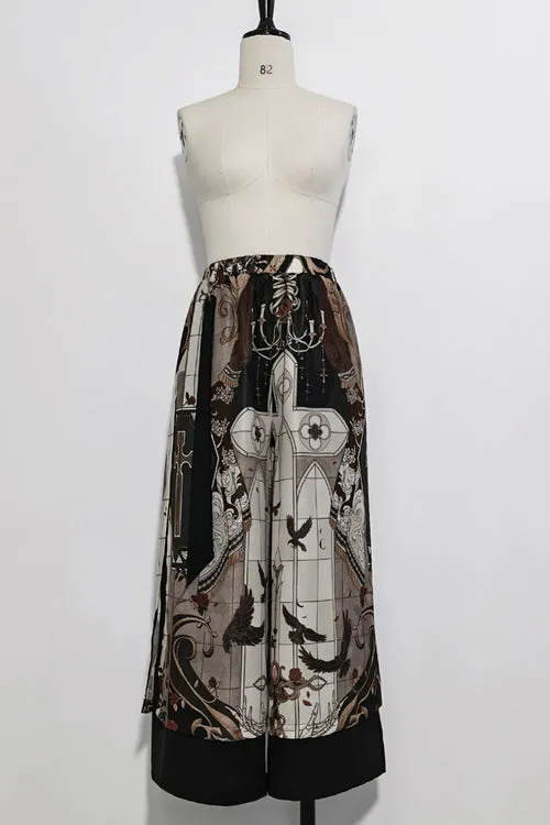 Multi-Color Night Command Print Wide Leg Ouji Lolita Trousers