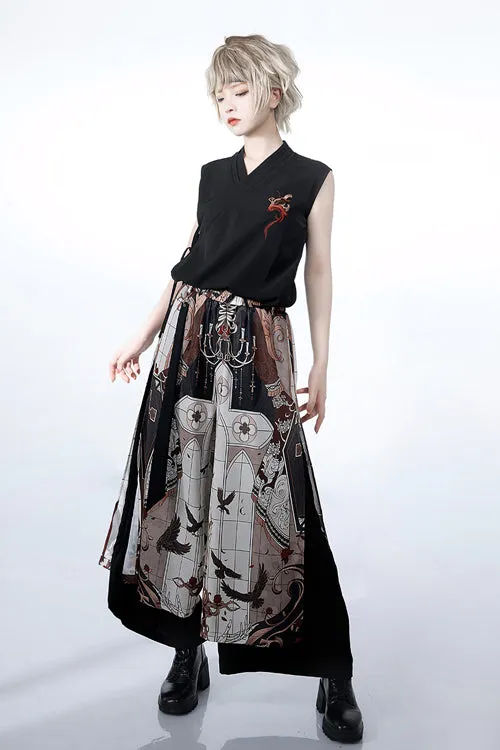 Multi-Color Night Command Print Wide Leg Ouji Lolita Trousers