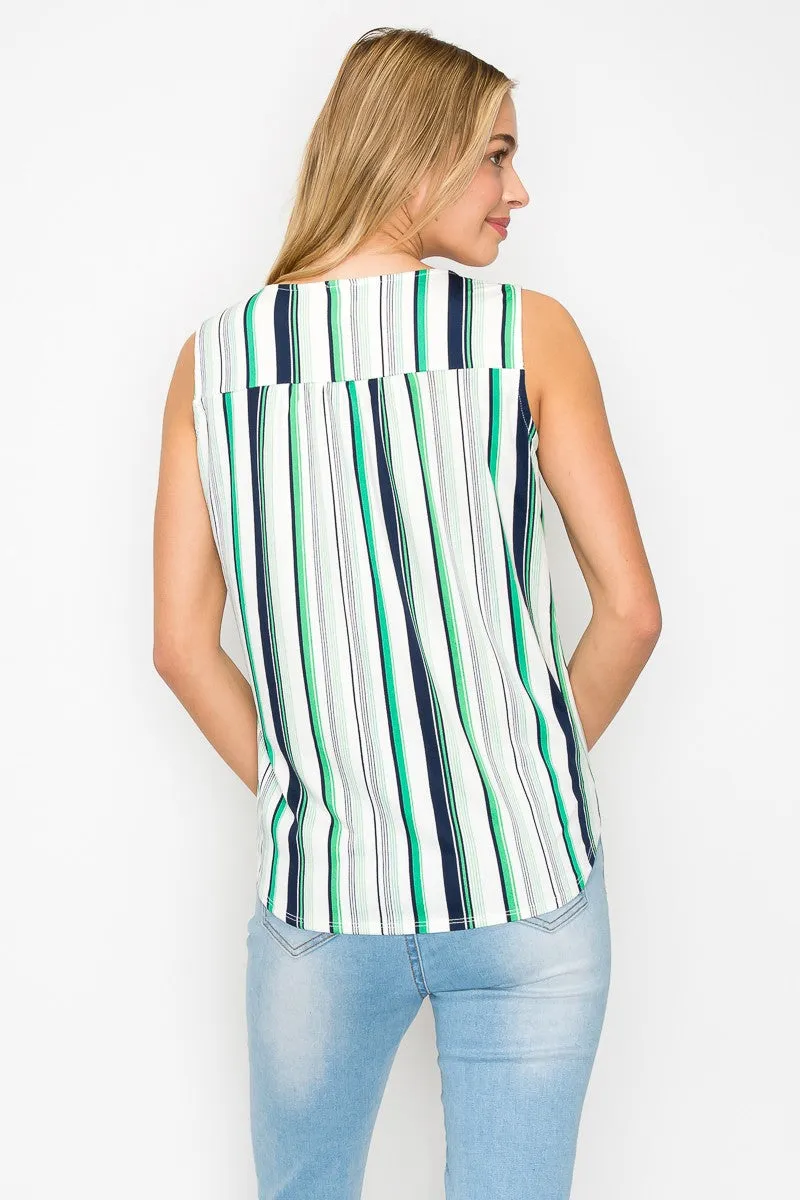Multicolor Stripe Tie Front Sleeveless Shirt