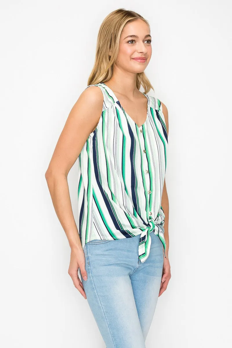Multicolor Stripe Tie Front Sleeveless Shirt