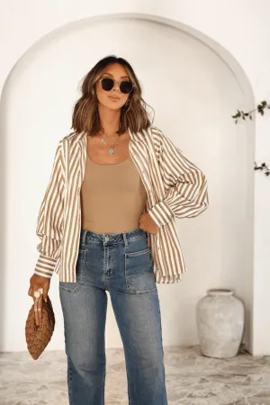 Muse By Magnolia Camel Striped Button Down Shirt - FINAL SALE