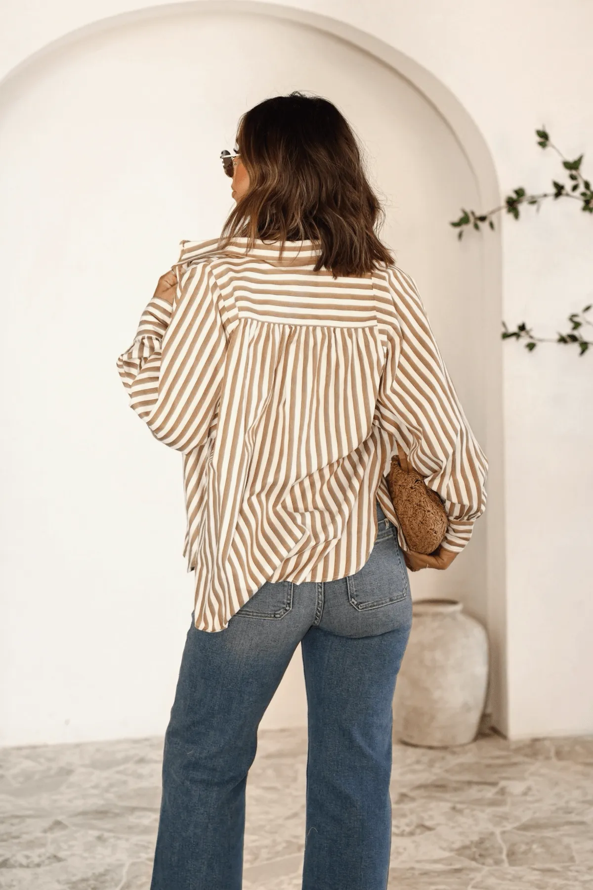 Muse By Magnolia Camel Striped Button Down Shirt - FINAL SALE