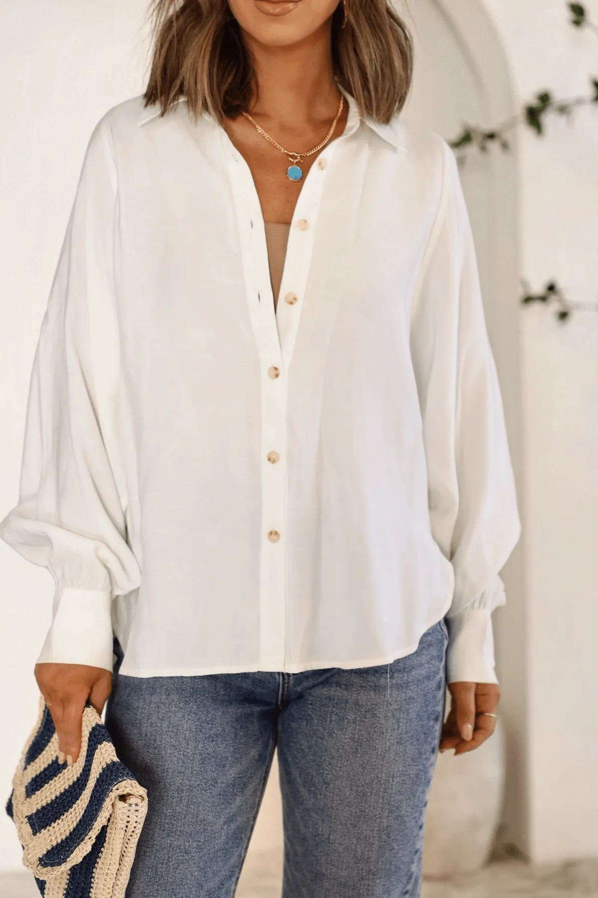 Muse By Magnolia Ivory Button Down Shirt - FINAL SALE