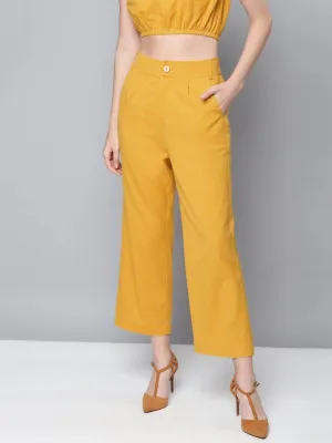 Mustard Cotton Linen Straight Pants