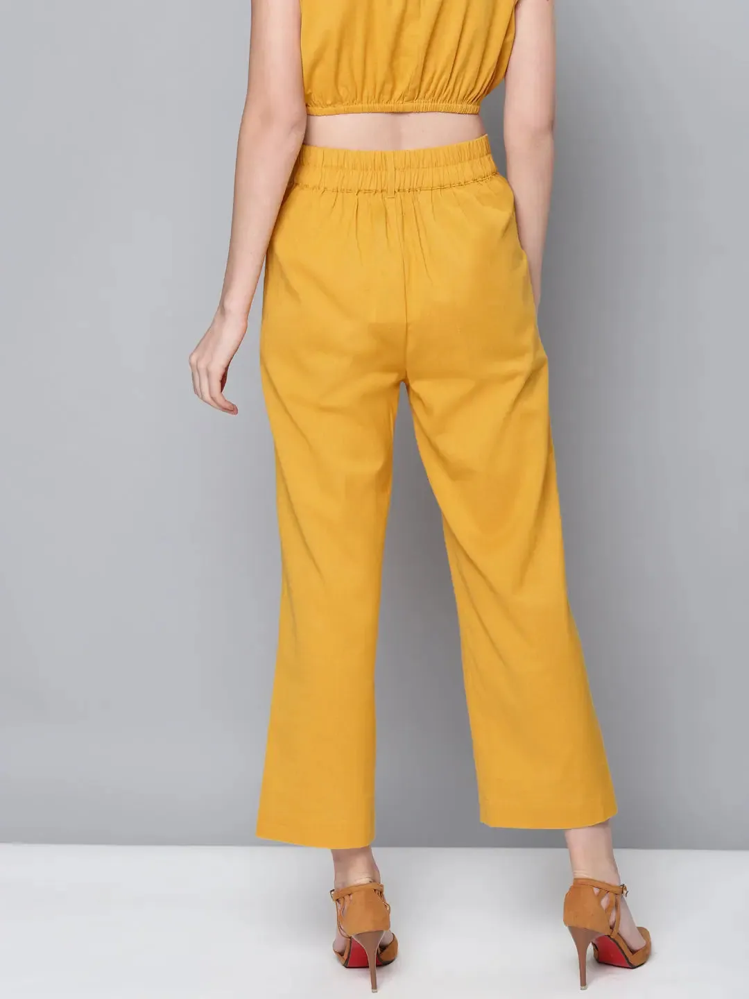 Mustard Cotton Linen Straight Pants