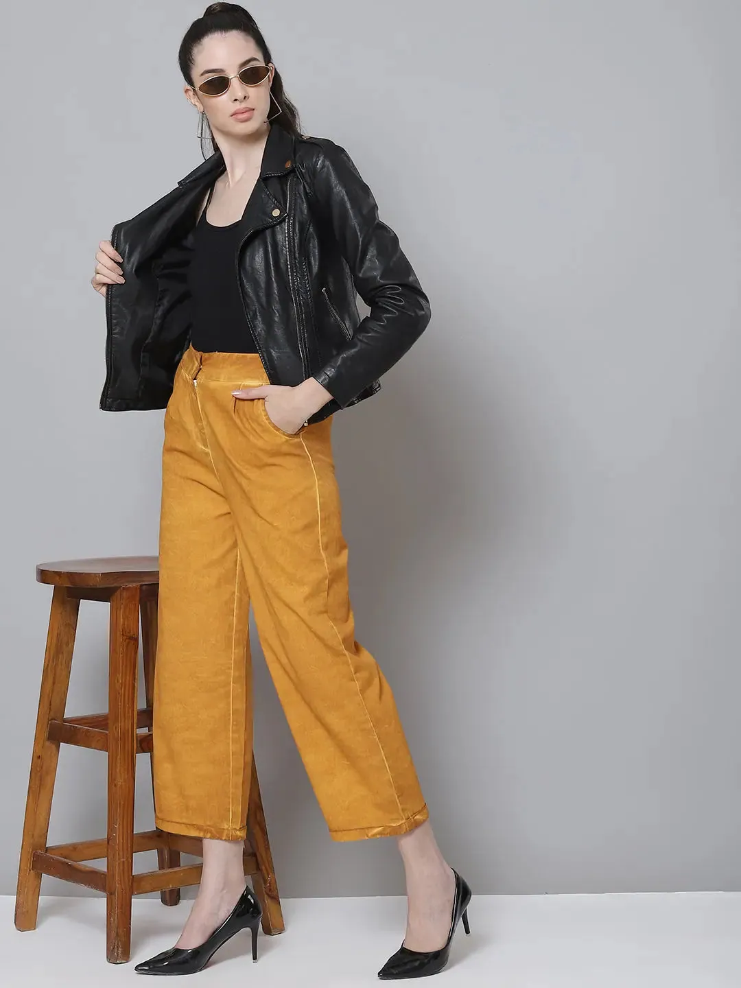 Mustard Twill Pigment Wash Straight Pants