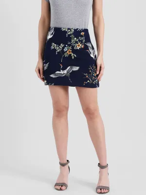 Navy Blue Printed Straight Skirt
